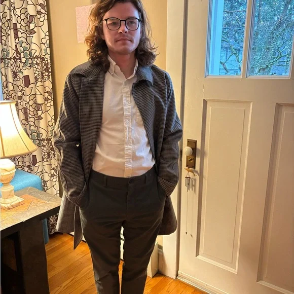 J. Crew Men's Black and Gray Trench Coat - Picture 2 of 8